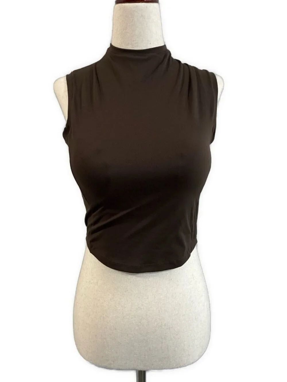 OPG Women’s Medium Brown Mock Neck Athletic Tank Top Built In Bra Workout